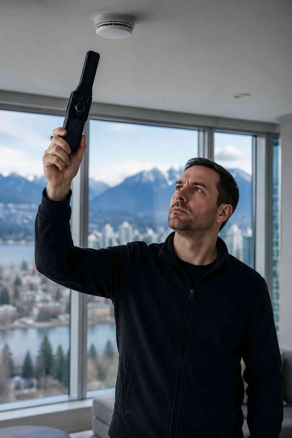 Hidden Camera Detection BC — Spy Device Detection TSCM technician conducting hidden camera detection sweep in British Columbia