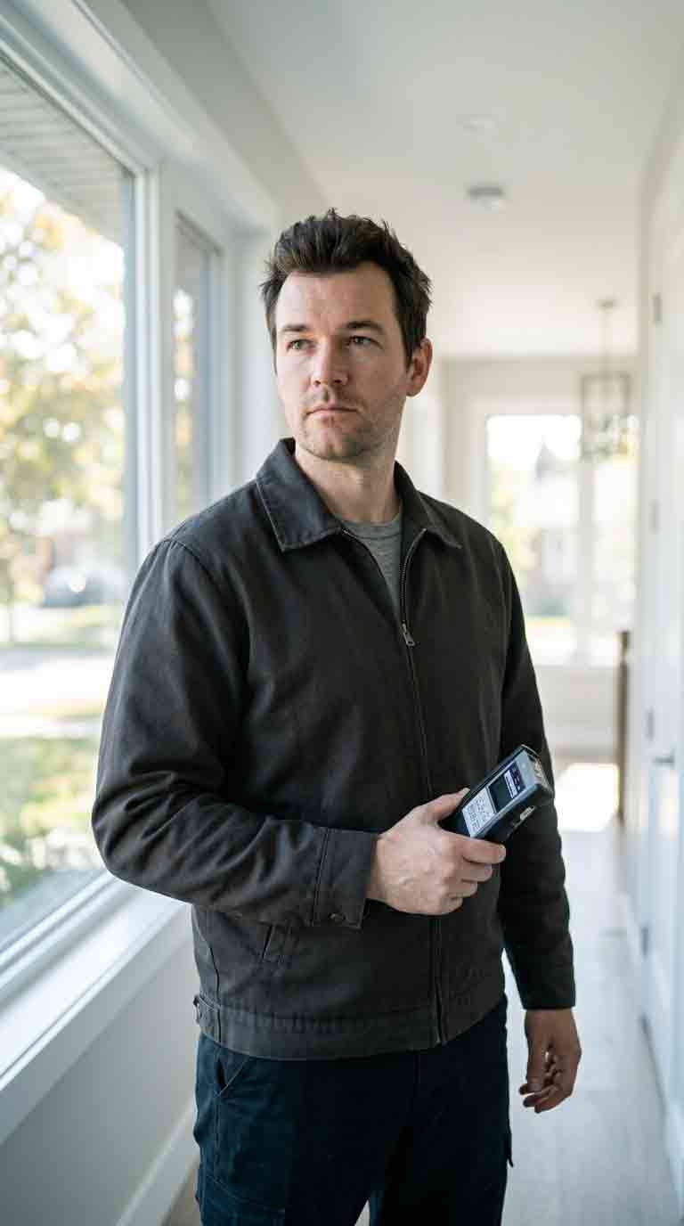 Hidden Camera Detection Ontario — Spy Device Detection Certified TSCM technician conducting hidden camera detection sweep in Ontario home