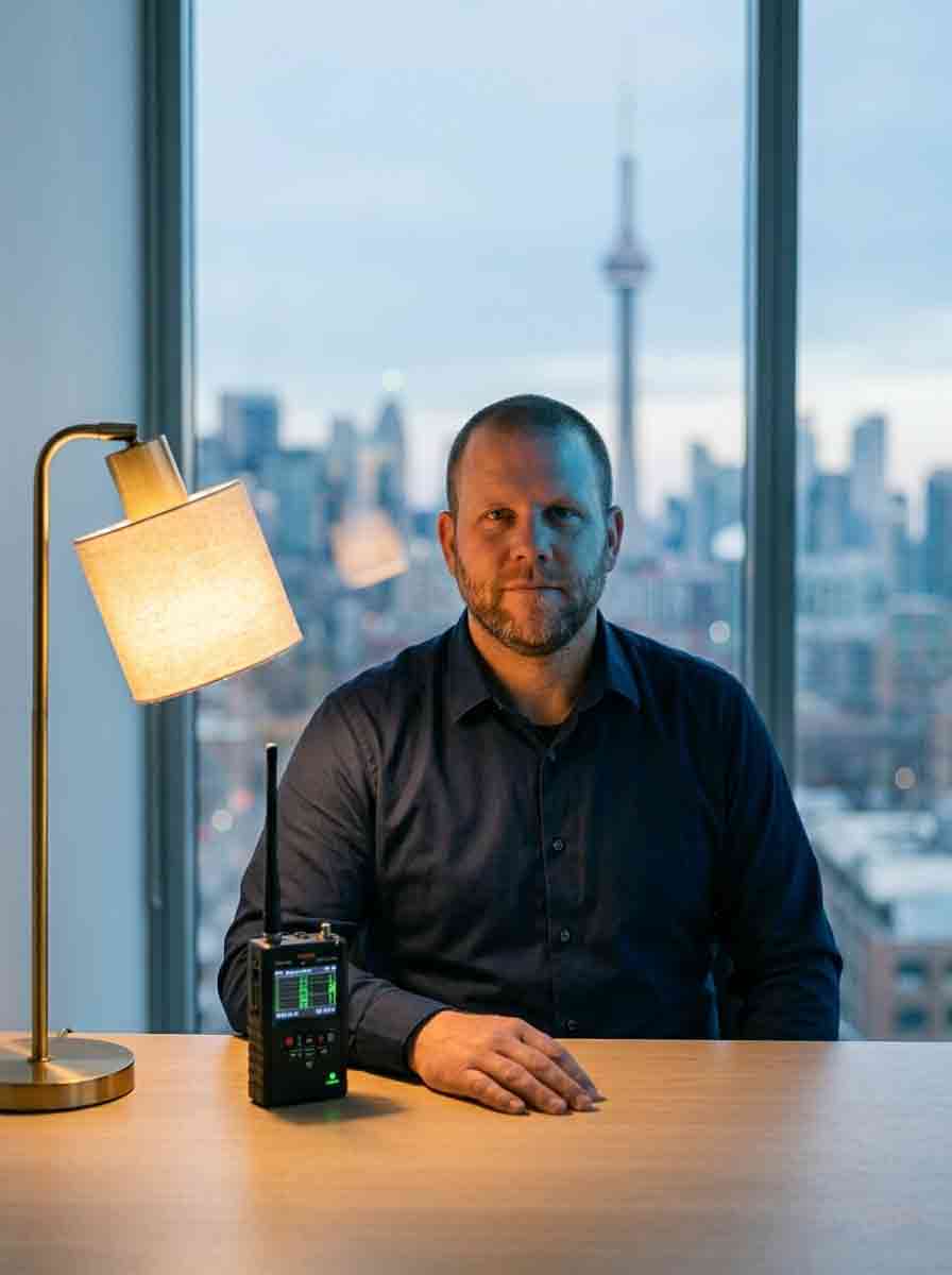 Hidden Camera Detection Calgary — Spy Device Detection TSCM specialist conducting hidden camera detection in Calgary